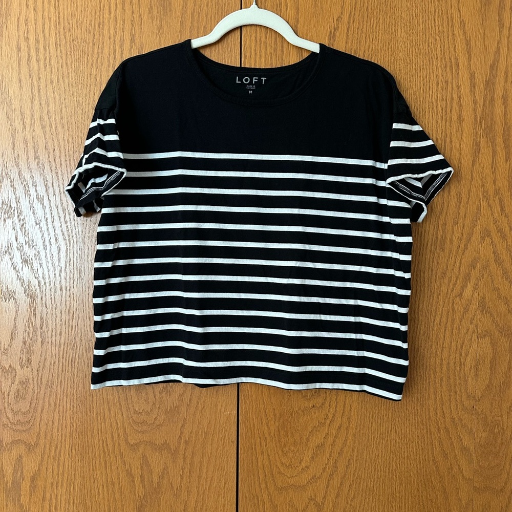 LOFT Cropped Monochrome Striped Tee